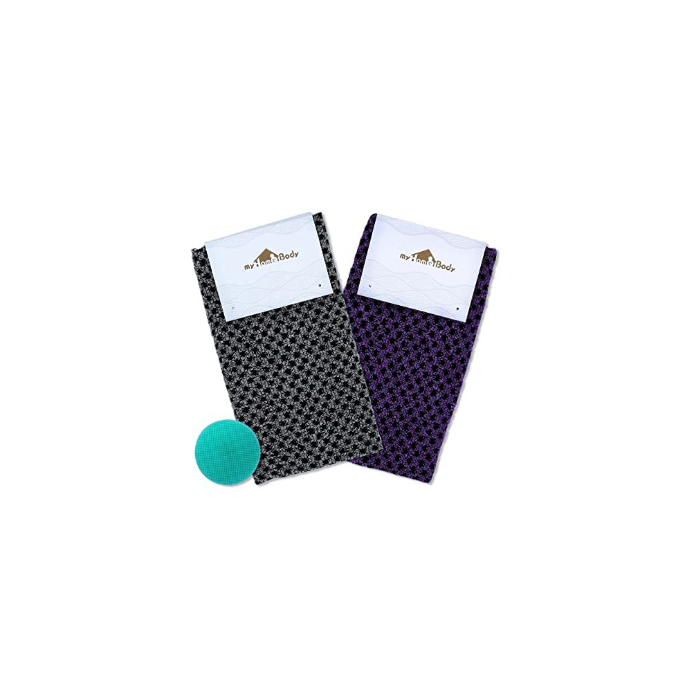 Myhomebody Extra Long Exfoliating Washcloth | Exfoliating Body Scrubber | Exfoliating Towel, Japanese Washcloth | 3D Texture Obsidian And Raisin Dots, Set Of 2