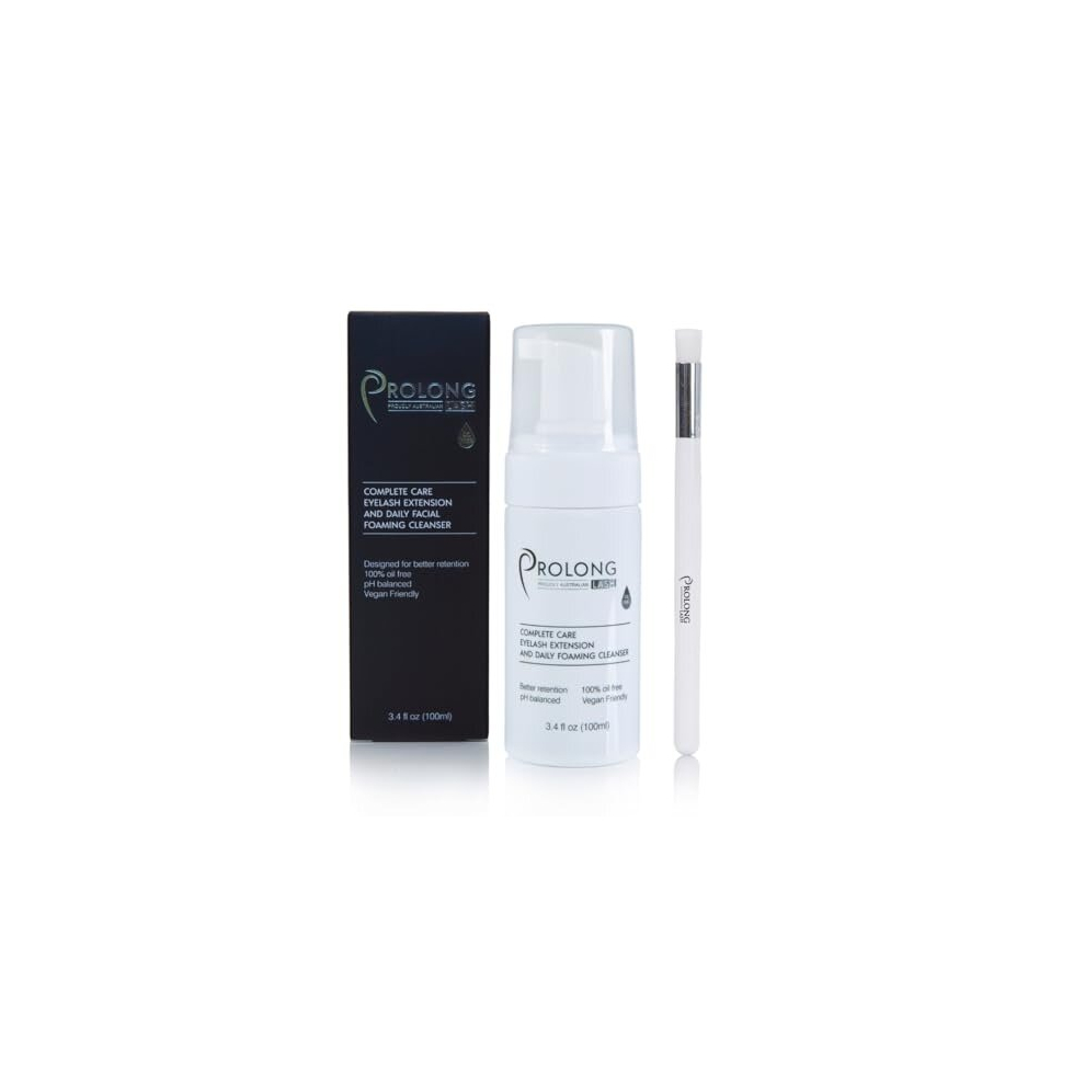 Prolong Lash Eyelash Extension Shampoo & Brush - Gentle Foaming Cleanser For Extensions & Natural Lashes - Vegan, Paraben & Sulphate Free, For Salon & Home Use