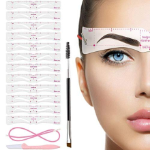 Eyebrow Stencil for Beginners, 12 Styles Eyebrow Shaper Kit with Eyebrow Brush and Brow Razor Trimmer, Reusable DIY Eyebrow Stencils Template for 3