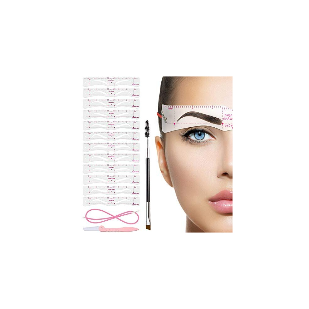Teuvo Eyebrow Stencil For Beginners, 12 Styles Eyebrow Shaper Kit With Eyebrow Brush And Brow Razor Trimmer, Reusable Diy Eyebrow Stencils Template For 3
