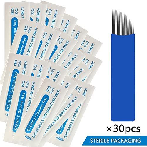 30Pcs Disposable Eyebrow Microblading Needles,Lip Tattooing Microblades Permanent Makeup Blades for Single Use Only (18needle) 2