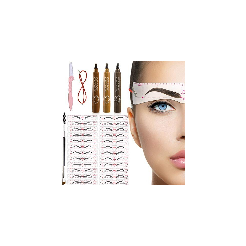 Teuvo 24 Styles Eyebrow Stencils For Beginners, Reusable Eyebrow Shaper Kit With 1 Brow Brush 1 Eyebrow Razor Trimmer And 3 Pens, Eyebrow Kit For 3 Minutes