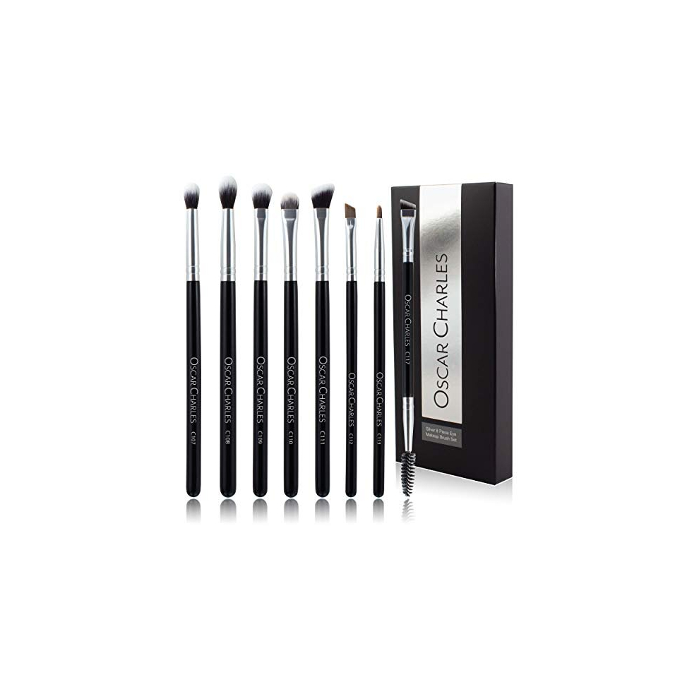 Oscar Charles Silver 8-Piece Professional Eye Makeup Brush Set With Soft Blending Brushes, Eyeshadow Brushes, And Eyebrow Brushes