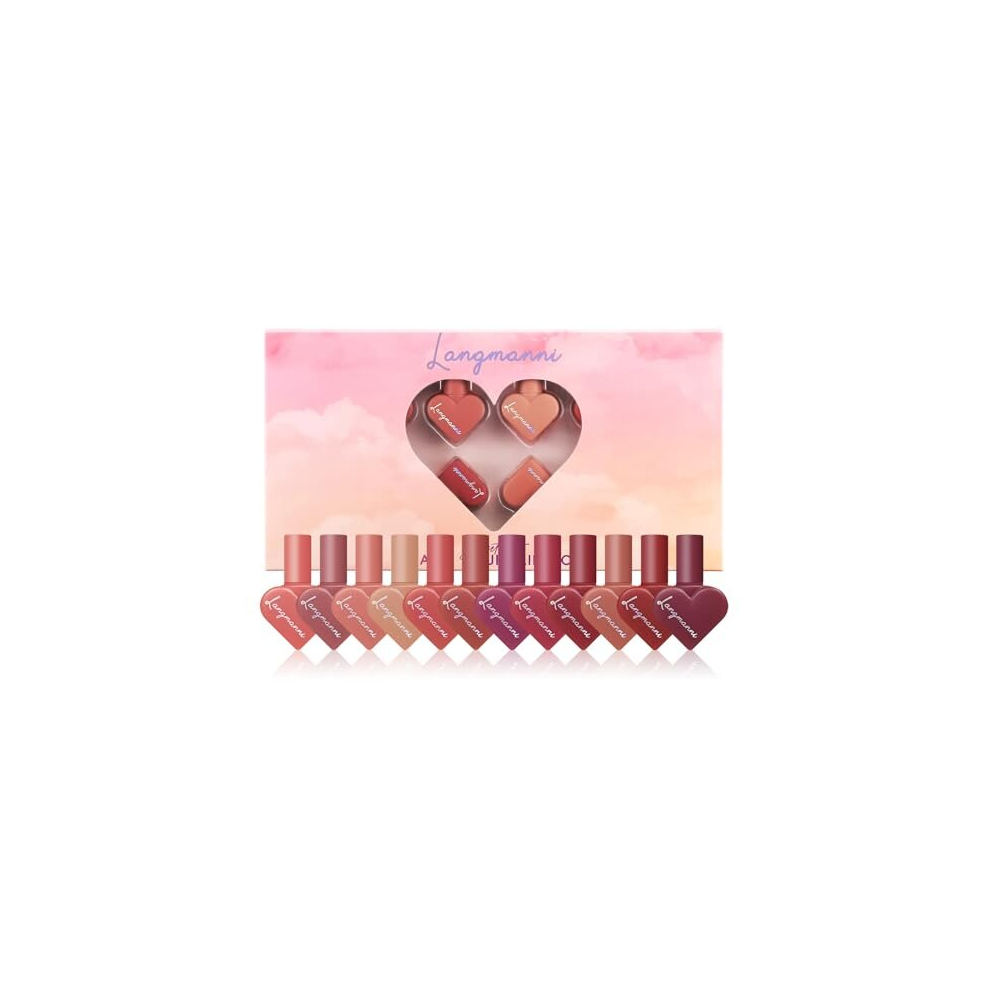 Langmanni 12 Colors Sweet Heart Velvet Matte Liquid Long-Lasting Lipstick Set