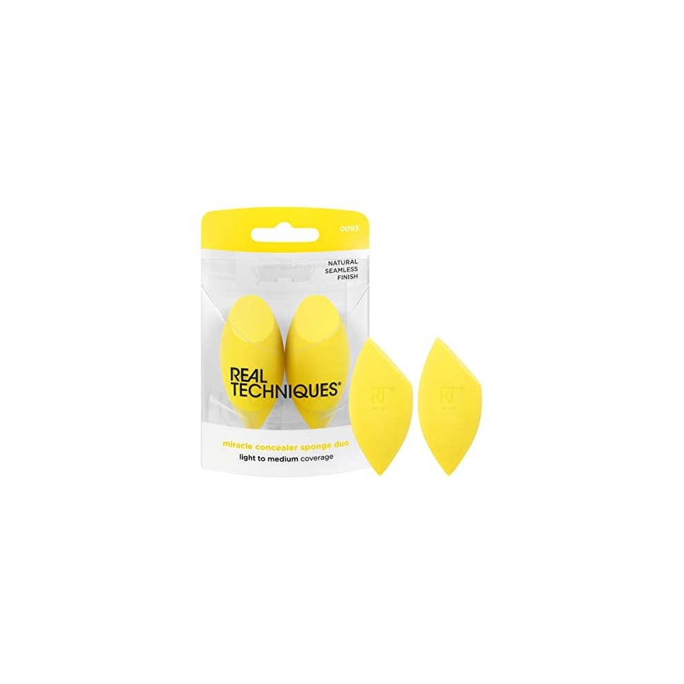 Real Techniques Miracle Concealer Sponge, Makeup Blending Sponge For Concealer, Elongated Shape & Precise Application, Sponge, Latex-Free Foam, 2 Count Yellow