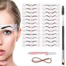 Eyebrow Stencils Kit for Beginner 3 Minutes Makeup, 24 Styles of Templates, 1 Eyebrow Brush and 1 Eyebrow Razors Trimmer, DIY Eyebrow Kit for Women