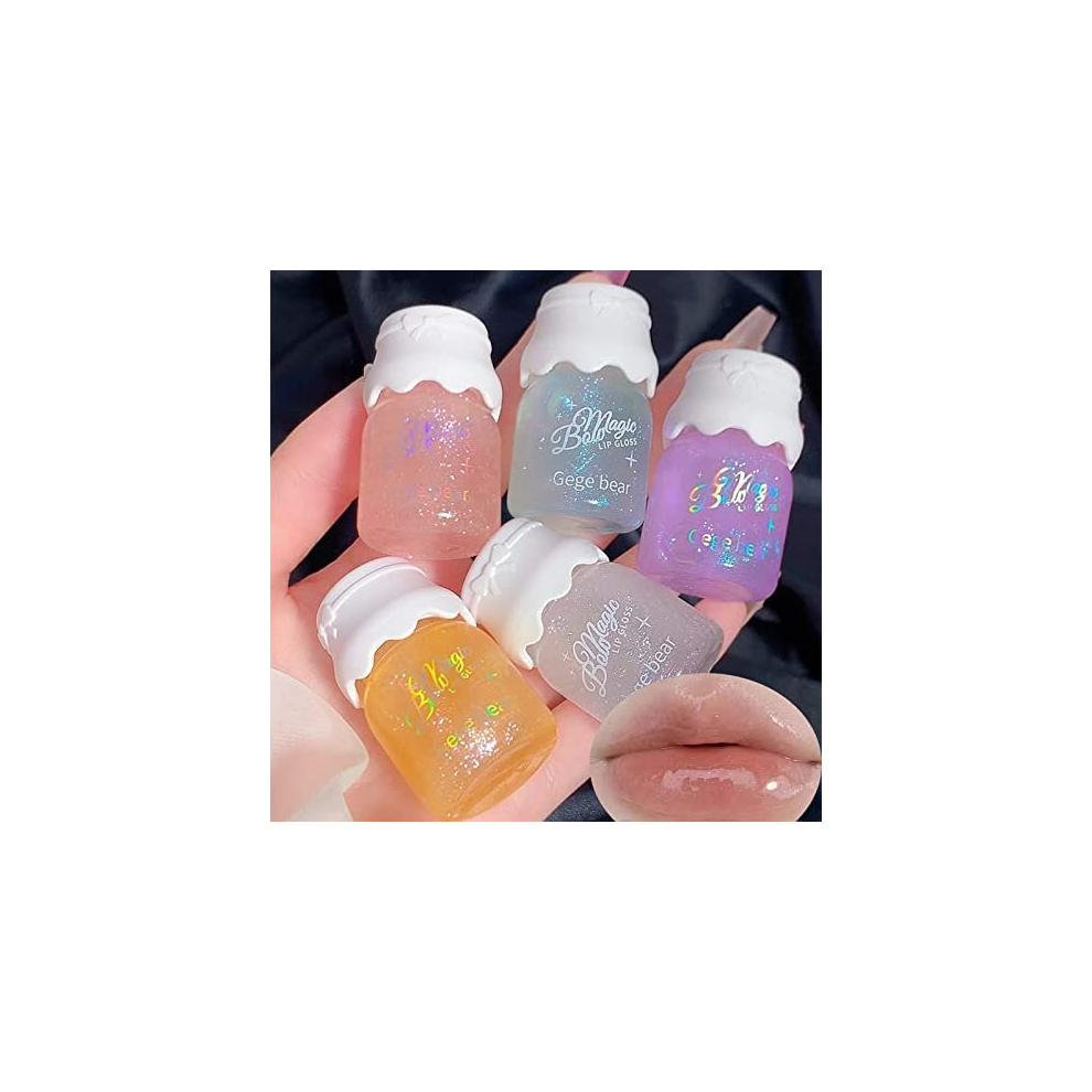5 Colors Shimmer Lip Gloss Set Mrettick Hydrating Lip Glow Oil Cute Hydrating Tinted Lip Transparent Balm Set