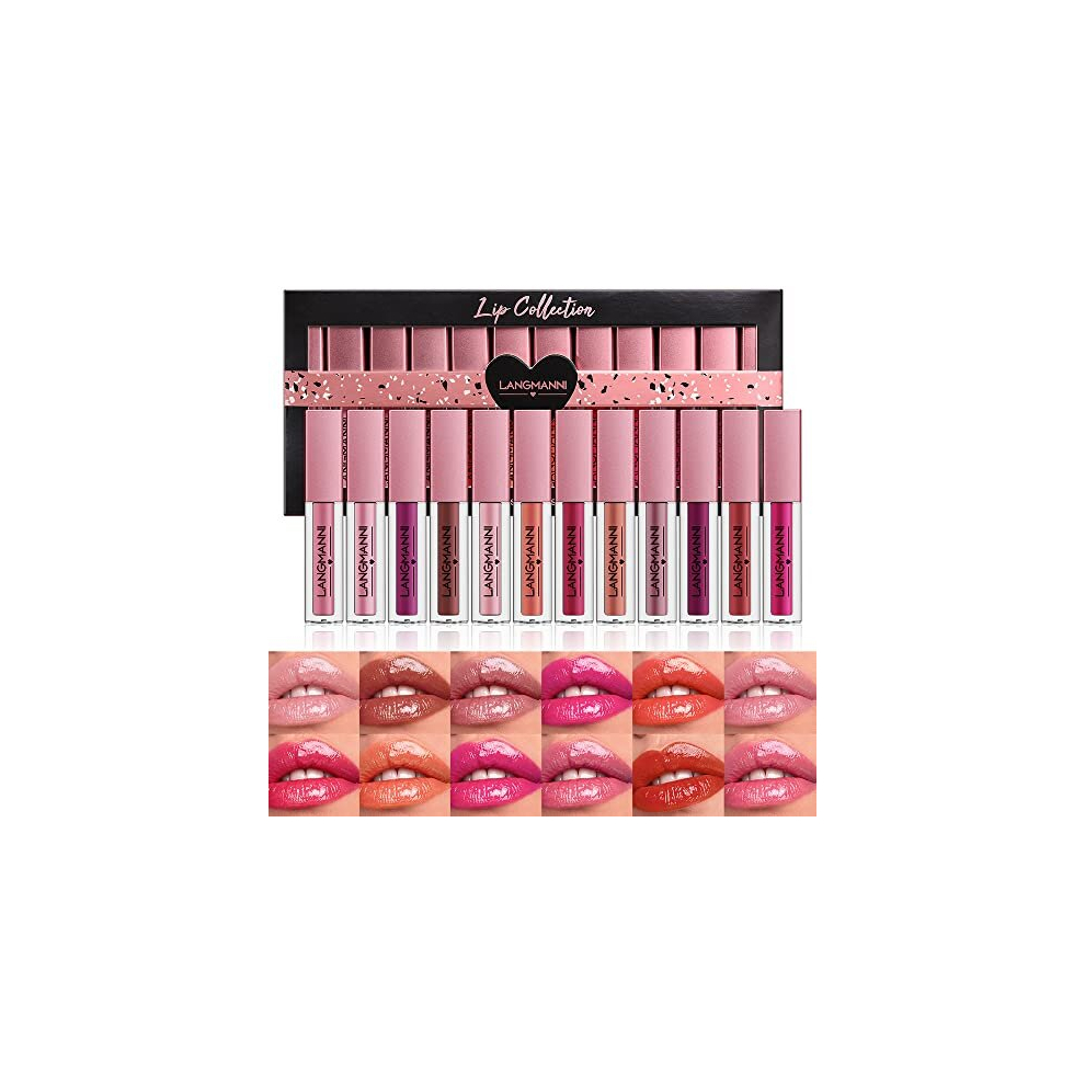 Dulele 12 Colors Watery Liquid Lipstick Set, Moisturizing Hydrating And Nourishing Colored Lip Gloss, High Pigment Lip Tint Stain With Gift Box