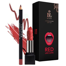 BL Color Matched Lip Liner & Lipstick Set (Red) - Full-Coverage Argan Long Lasting Lipstick and Lip Liner Set With Natural Oils for Nourishment Hydr
