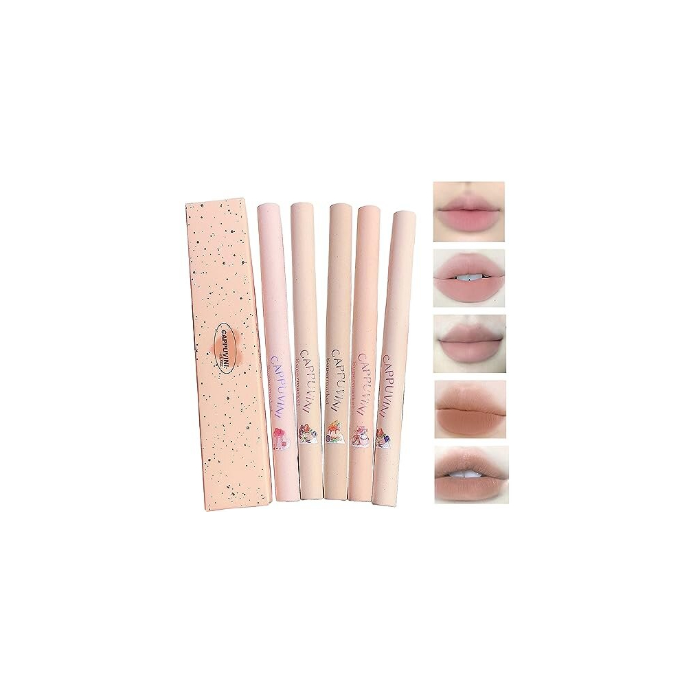 5 Colors Lip Liner Pen Set, 5pcs Nude Pink Lipstick Set, Longwear Waterproof Creamy Matte Finish Lip Pencil for Defines Perfect Lip Shape