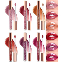 6Pcs Lasting Plump & Shine Lip Gloss Set Hyaluronic Acid Crushed Diamond Lipstick Non-Sticky Moisturizing Full Color