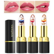 Bekoeen 3Pcs Clear Color Jelly Lipstick Crystal Jelly Flower Color Changing Lipstick Set Moisturizer Korean Lip Balm Color Changing Flower Lip G