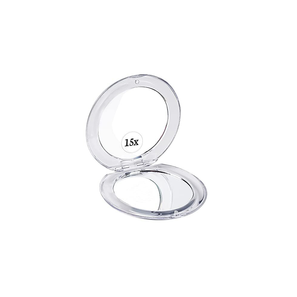 Mirrorvana Small Compact 15X Magnifying Mirror For Travel - Handheld, Lightweight & Foldable - Mini Pocket Size For Purse - Round 3.3Â