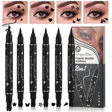 5 Pcs Double-headed Liquid Eyeliner Stamp Pen Set, Waterproof Long Lasting Black Eyeliner Pencil, Smudgeproof Lazy Eye Liners Stencils Eye Tattoo