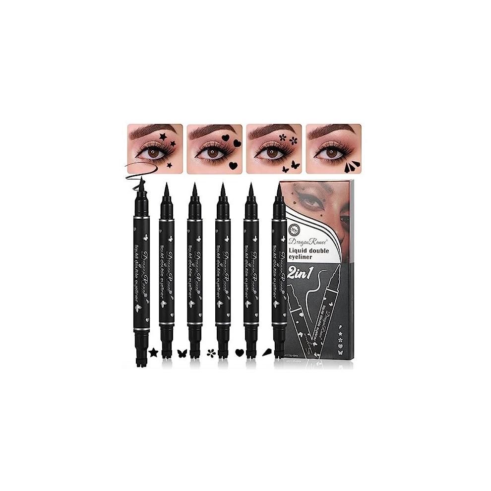 Sitovely Black 5 Pcs Double-Headed Liquid Eyeliner Stamp Pen Set, Waterproof Long Lasting Eyeliner Pencil, Smudgeproof Lazy Eye Liners Stencils Eye Tattoo