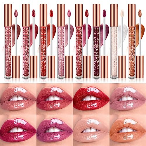 Shimmer Hydrating Lip Glow Oil Hyaluronic Acid Lipgloss Set 8 Colors