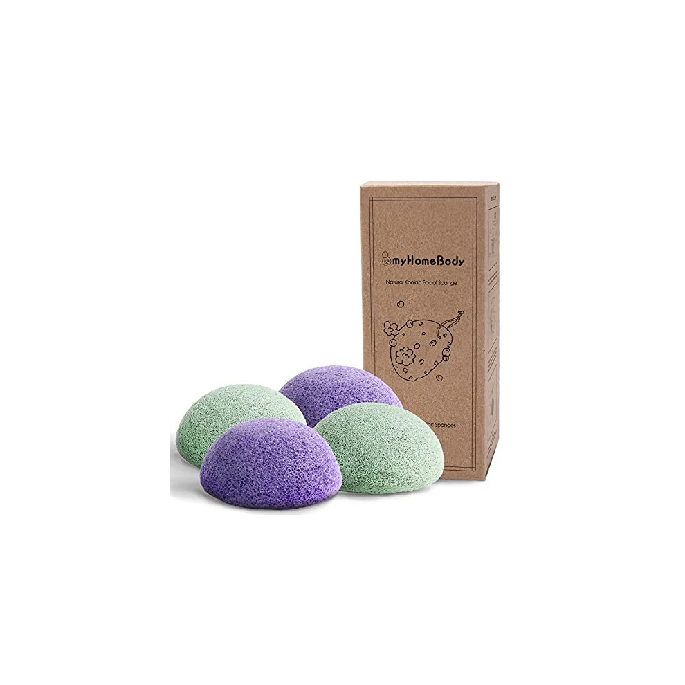 Myhomebody Natural Konjac Facial Sponges - For Gentle Face Cleansing And Exfoliation (Violet Lavender, Sage Green)