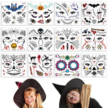 Halloween Temporary Tattoos for Kids,12 Sheets Halloween Makeup Stickers Face Tattoo Stickers for Kids Girls Boys Children Halloween Party Decoration