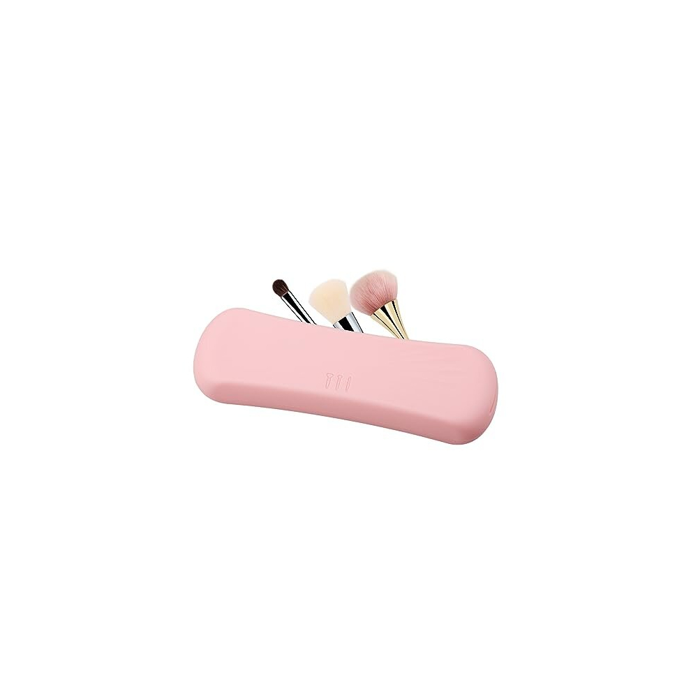 Travel Makeup Brush Holder, GLADFRESIT Soft Silicone Makeup Brush Holder, Portable Makeup Brush Case for Travel, Business Trip (Pink)