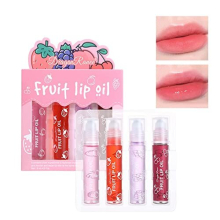 SURORAIN Roll-on Lip Gloss Set - 4 Fruit-Flavored Lip Oils, Moisturizing & Hydrating, Clear Shine, Plumping Lip Care (8ml x4)