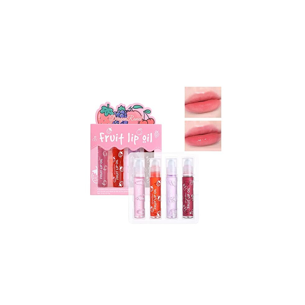 Roll-on Lip Gloss Set, Fruit-Flavored Lip Oil Moisturizing Girls Lip Balm Long Lasting Lip Care Shining Lip Gloss Clear Hydrating Glossy Tinted Lip