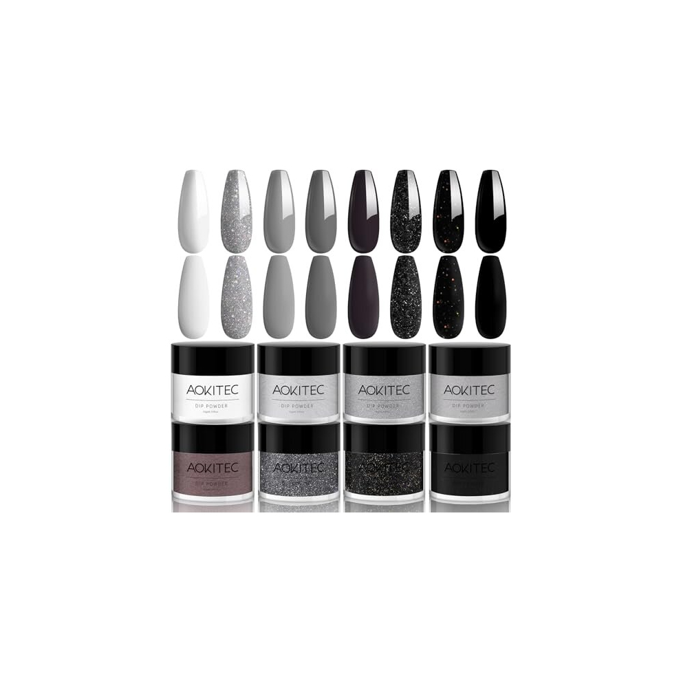 8 Colors Dip Powder Nail Kit, White Black Dip Powder Set Glitter Nail Dip Powder French Nail Art Powder Pro Collection System for Manicure Starter