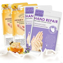 Hand Mask, 4 Pairs Moisturizing Hand Mask Hand Skin Repair Renew Mask that Enriched with Collagen, Shea Butter, and Vitamin-E to Revive Dry, Rough and