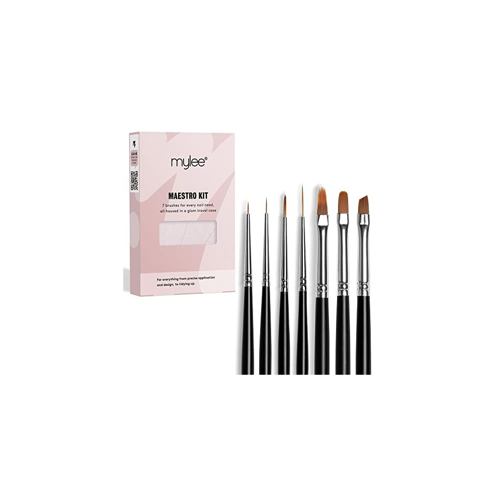 Mylee Maestro Nail Brush Kit, 7X Brushes Design For Gel Nail Art & Polish Application, Oval, Angled, Ombre, Fine, Professional Quality Manicure Painting