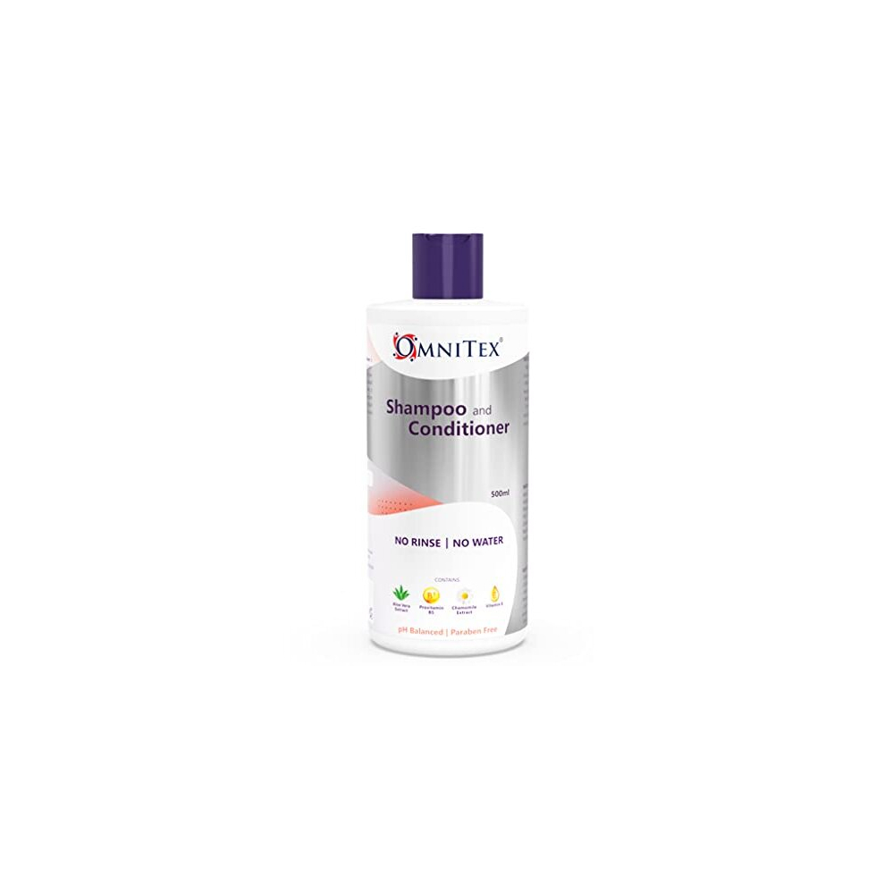 Omnitex Rinse Free Shampoo & Conditioner 500Ml | With Herbal Extracts & Vitamins | No Water - No Rinse | Clean, Nourish & Protect | No Parabens, Latex Free,