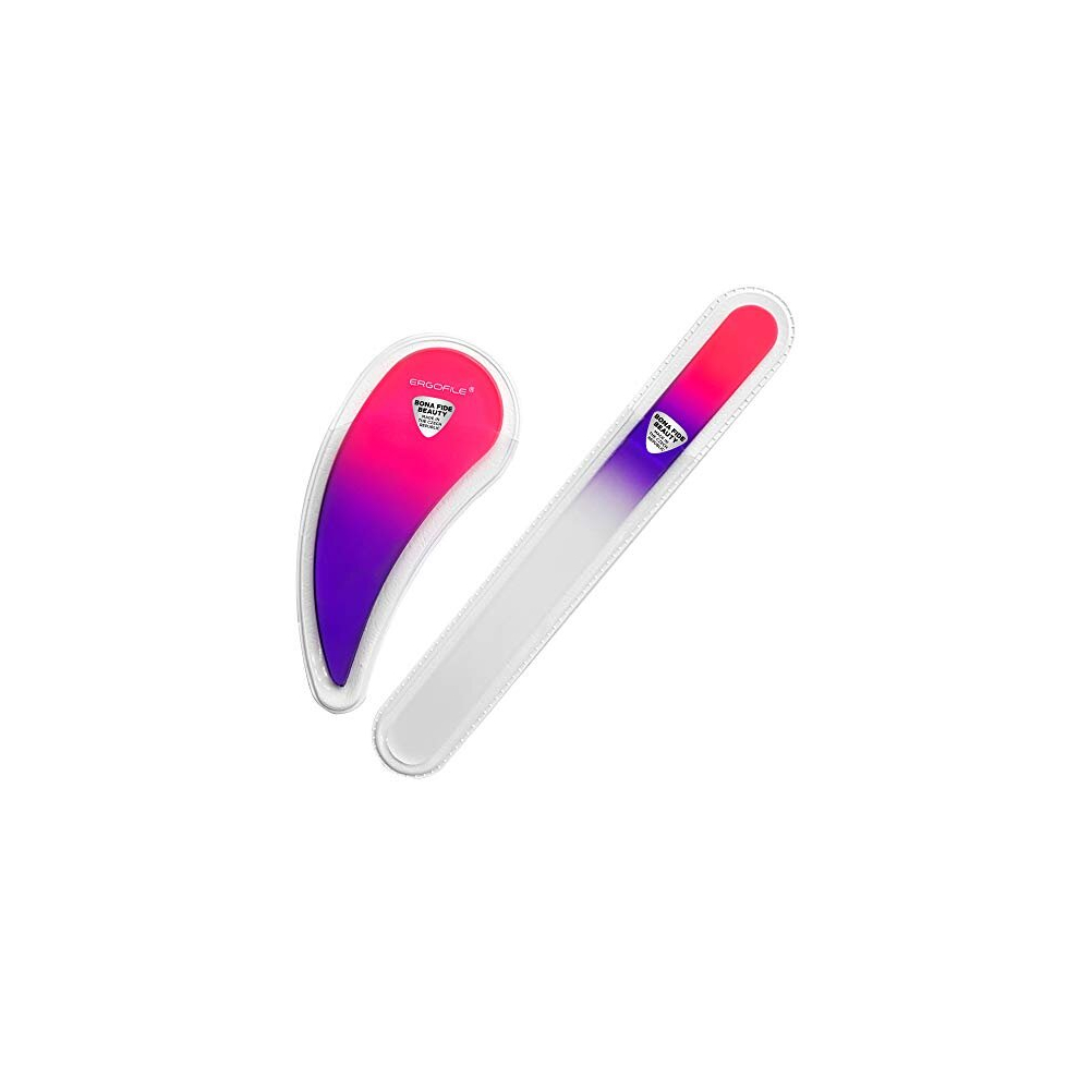 Bona Fide Beauty Glass Nail File Manicure Set, Comfort Grip Ergonomic Drop Ergofile For Gentle & Efficient Filing, Nail Care Tools By Genuine Czech