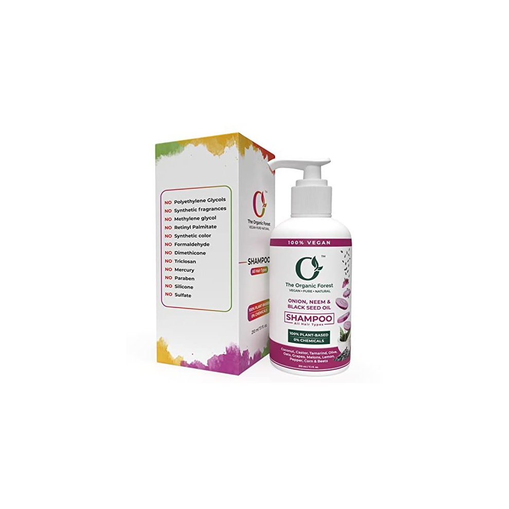Onion Shampoo with Neem & Black Seed Oil for Dull, Dry Damaged Hair | Reduce hair fall, breakage and scalp itching | SLS free shampoo | hair vitamins