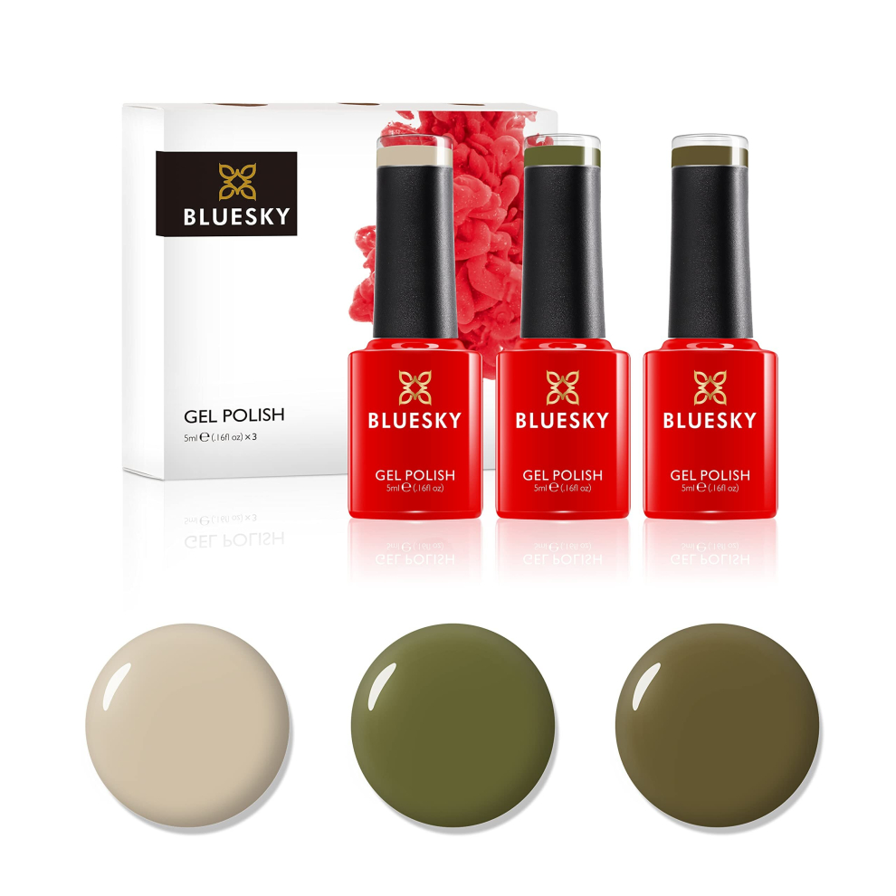 Bluesky Gel Nail Polish Set, Aw21, Autumn And Winter 2021 Collection, Set 1, Green, Cream, Long Lasting, Chip Resistant, 10 Ml (Requires Drying Under Uv Led