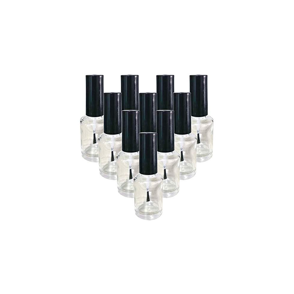 Happyupcity Black 10Pcs 15Ml/0.5Oz Empty Round Clear Nail Polish Glass Bottles With Brush Cap Small Nail Vials Travel Trial Pack Liquid Blush Storage Containers