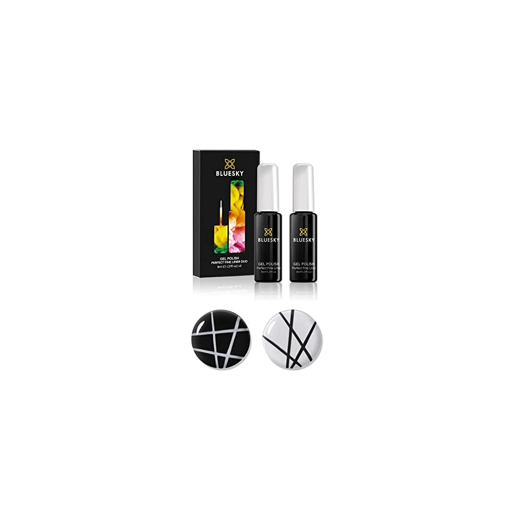 Gel Polish, Fine Liner Nail Art Gel Polish Duo - Black & White set, Gel Art Paint, 2 x 8g Fine Line Gels for Nail Design (Requires Drying Under UV LED