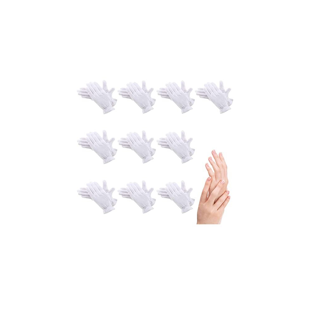 Cgboom White 10Pairs Moisturizing Gloves Over Night Bedtime Cotton | Cosmetic Inspection Premium Cloth Quality | Eczema Dry Sensitive Irritated Skin Spa