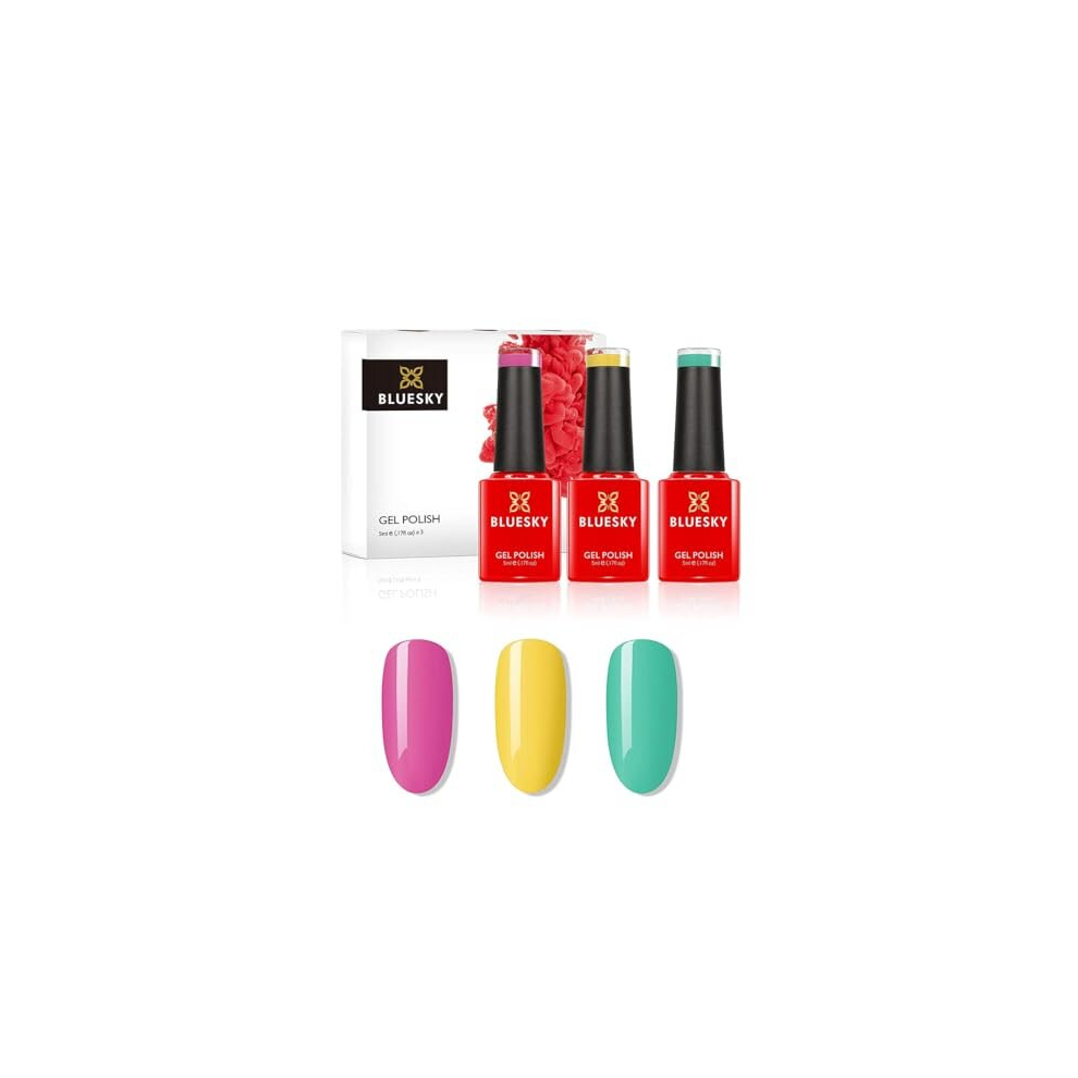Gel Nail Polish Set, Dance Your Way Spring 2021 Collection -Trio Set 2 - Brights. 3 x 5ml Gel Nail Polishes. Blue, Yellow, Pink, Turquoise (Requires
