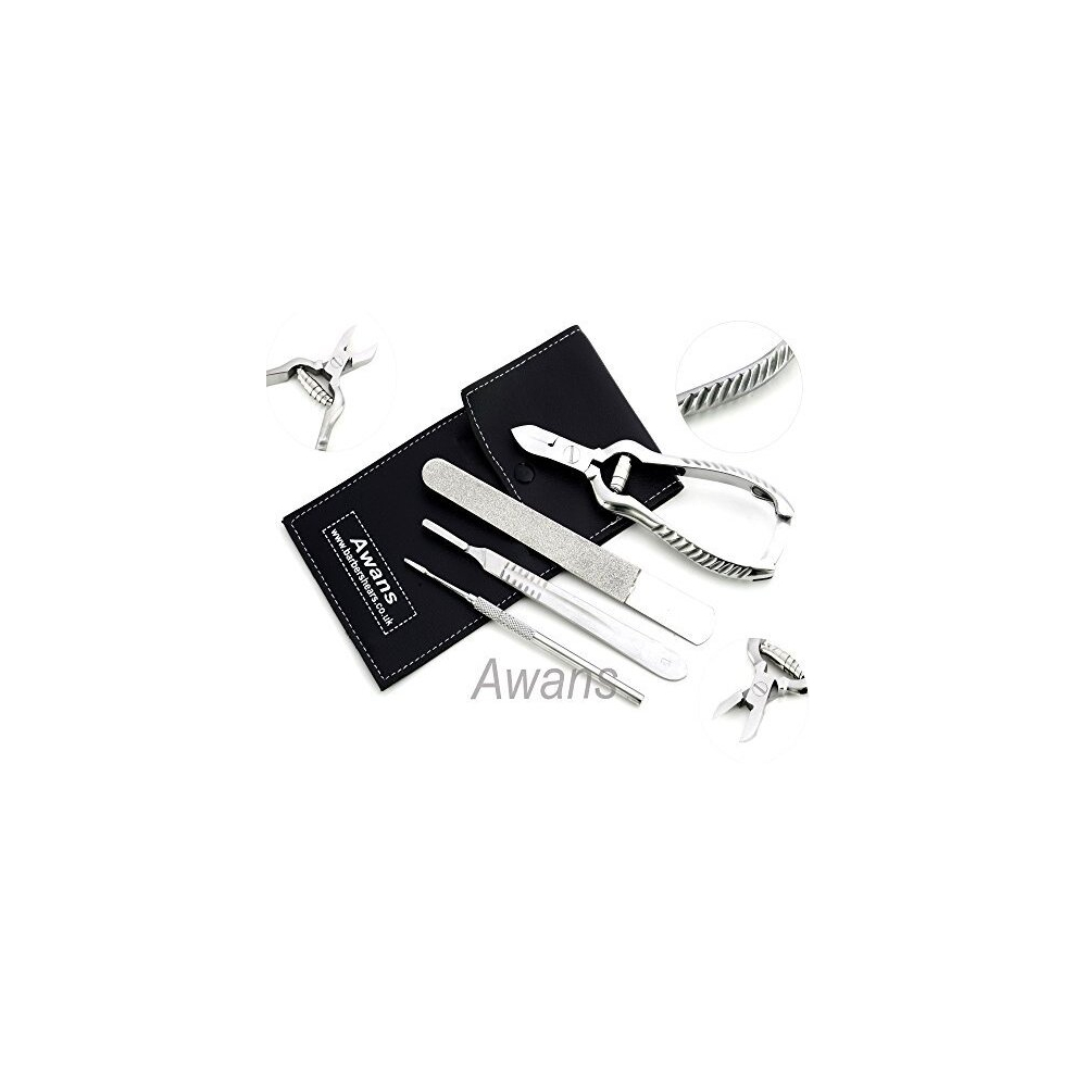 Awans Manicure, Pedicure Chiropody Ingrown Toenail Clipper Podiatry Podiatrist Kit 4 Piece With Nail Files