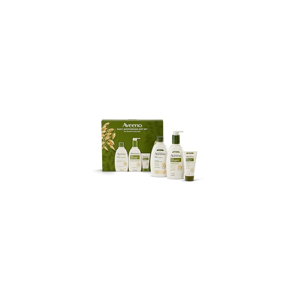 AVEENO Daily Moisturising Gift Set with Body Wash 300ml, Body Lotion 300ml and Hand Cream 75ml, Sensitive Skin Gift, 3-Step Skincare Regime,