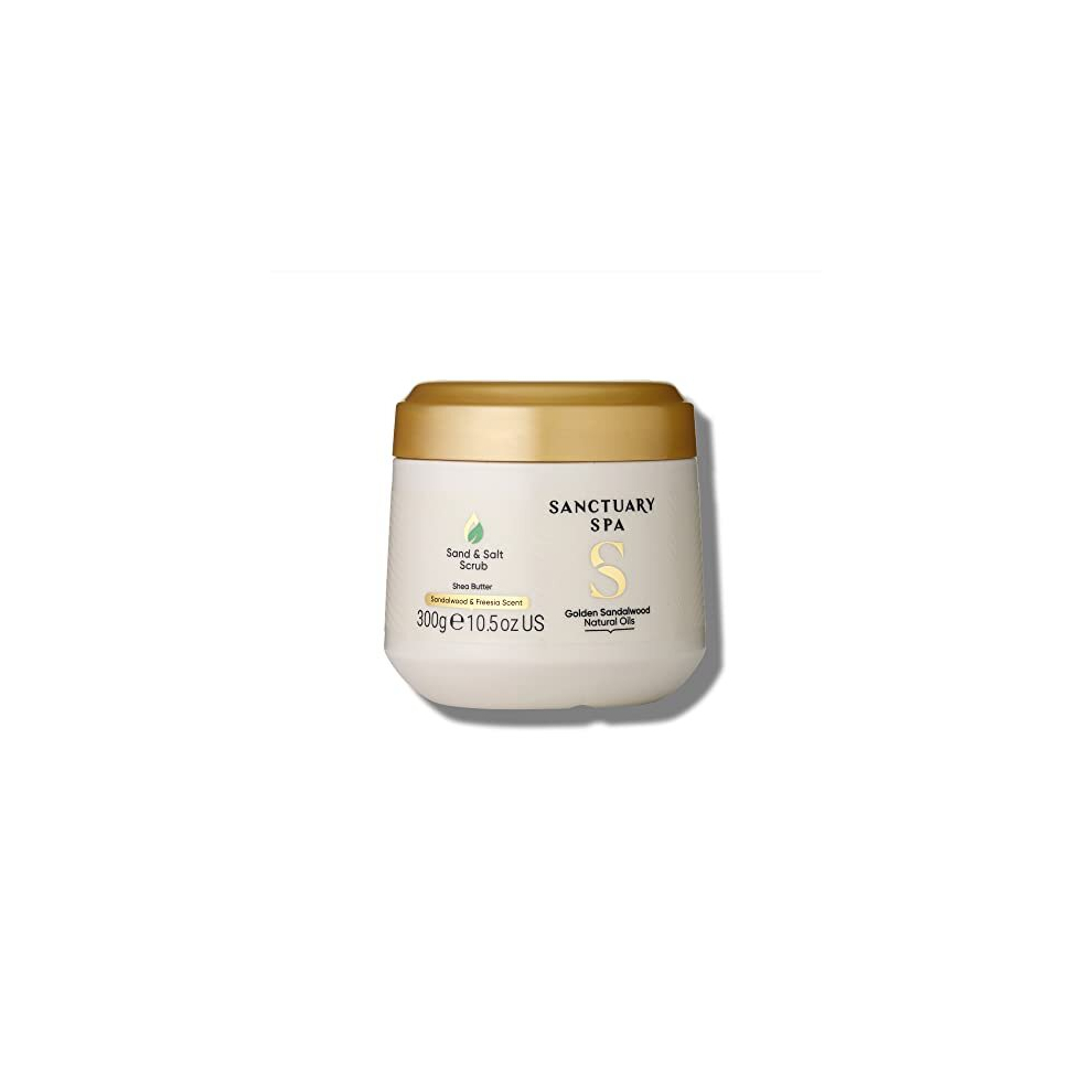 Golden Sandalwood Sand and Salt Scrub, 92% Natural Body Exfoliator, Mineral Oil Free, Cruelty Free & Vegan, 300g