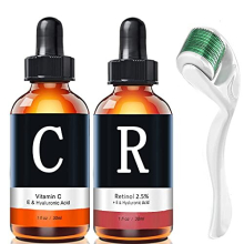 Vitamin C Serum and Retinol Serum - Day and Night Serum for Face, 2-pack, Derma roller 540 Titanium Micro Needle 0.25mm-1Pack