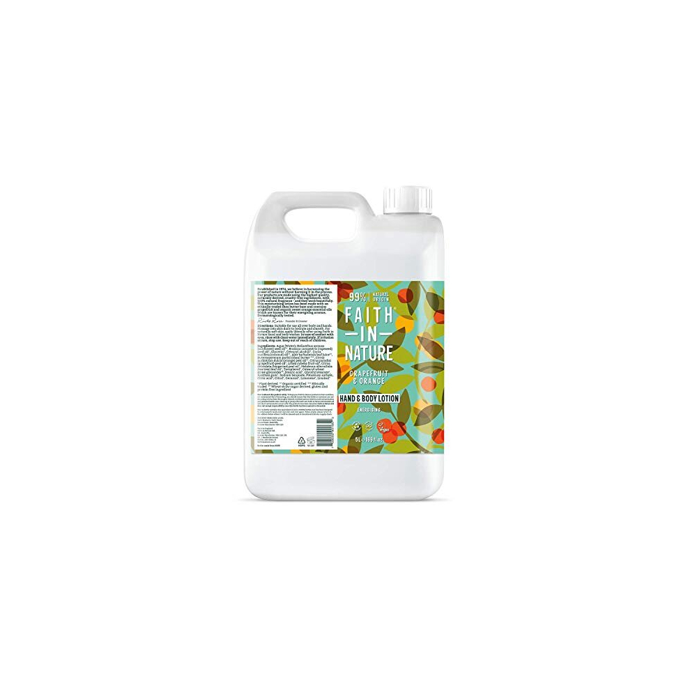 Faith In Nature Orange Natural Grapefruit & Hand & Body Lotion, Energising, Vegan & Cruelty Free, No Sls Or Parabens, 5L Refill Pack