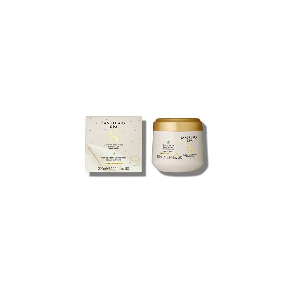 Golden Sandalwood Melting Pearl Body Butter with Shea Butter & Argan Oil, No Mineral Oil, Cruelty Free & Vegan Body Moisturiser, 300g