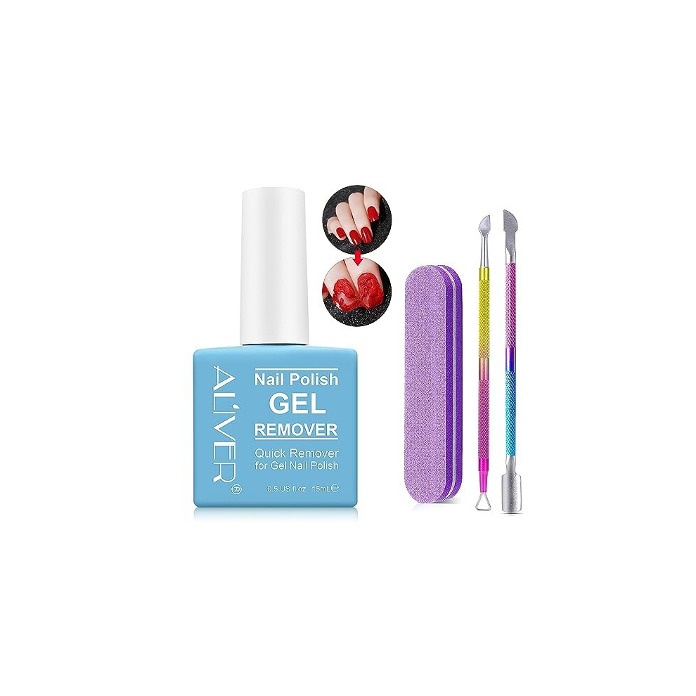 Xayghe Gel Nail Polish Remover 15Ml With Cuticle Pusher And Nail Polish Scraper & Nail File Strip, Professional Gel Remover For Nails In 2-5 Mins, No Soaking