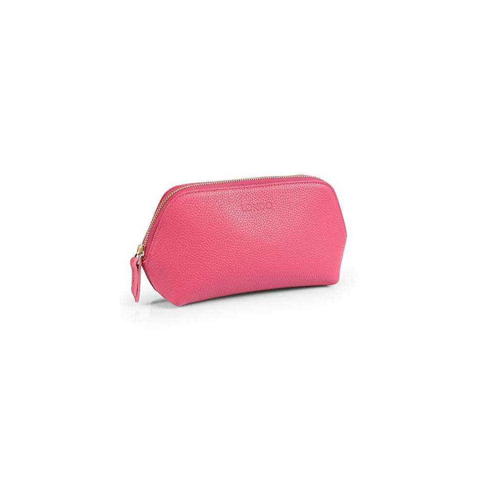 Londo Pink Genuine Leather Makeup Bag Cosmetic Pouch Travel Organizer Toiletry Clutch (Pink)