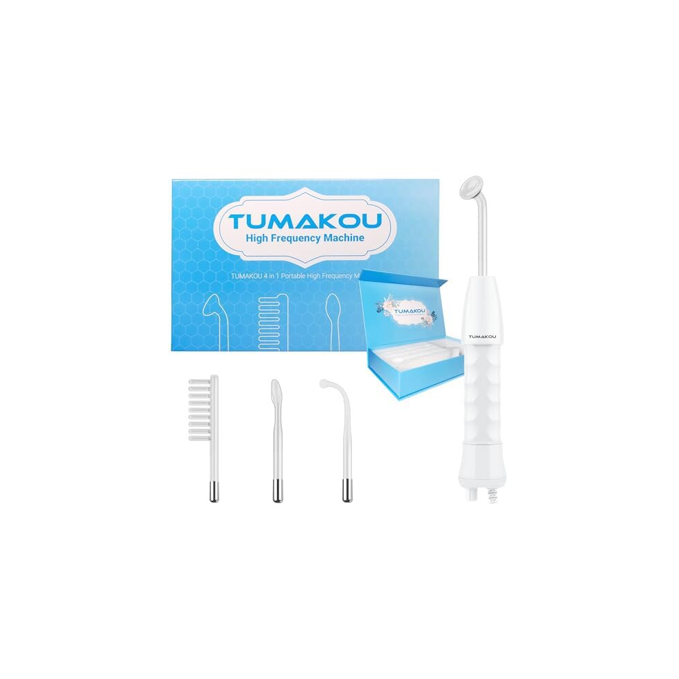 Tumakou High Frequency Facial Machine - Neon Portable High Frequency Facial Skin Light Therapy Wand Device With 4 Electrodes For Acne, Wrinkle Removal
