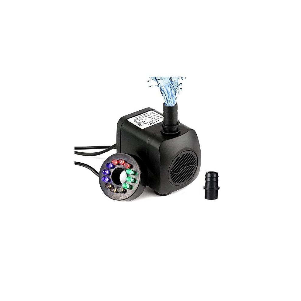 Submersible Water Pump, 15W 800L/H Fountain Pump with 12 Color LED Light for Fountain Pool Garden Pond Fish Tank Aquarium Water(With Plug)