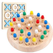 Wooden Memory Chess and Board Tic Tac Toe Game, Kids Wooden Toy Memory Game, Match Stick Chess Game Block Board Educational Toy, Color Cognitive