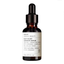 Siero viso alla ceramide Blue Velvet biologica di Evolve Beauty, calma i rossori, rafforza la barriera cutanea e idrata 30 ml