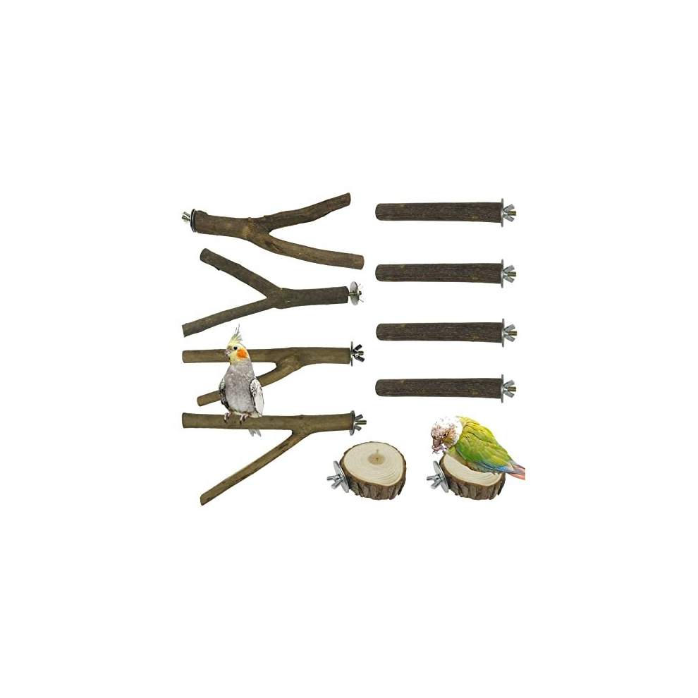 NA Allazone 10 PCS Natural Wood Bird Perch Stand, Bird Parrot Perch Stand Set, Wooden Parrot Perch Stand Perch Platform Cage Accessories for