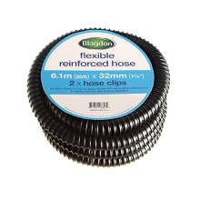 Flexible Reinforced Pond Tubing, 6.1m (20ft) x 32mm (1 1/4”) Internal Diameter, Smooth-bore PVC Pond Tubing, Includes 2 stainless steel Hose Clamps,